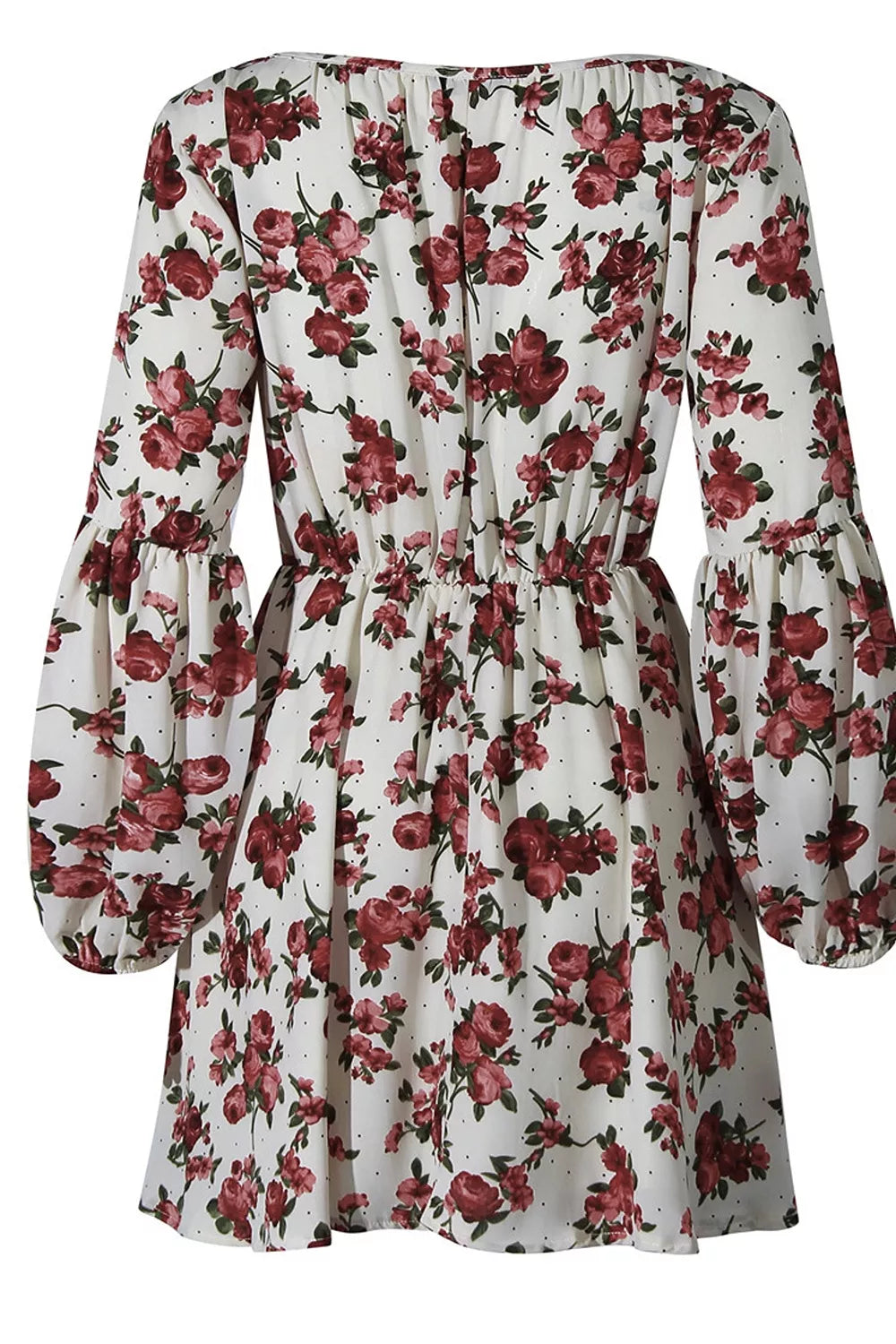 Floral Print Balloon Sleeve Mini Dress in White, view 5