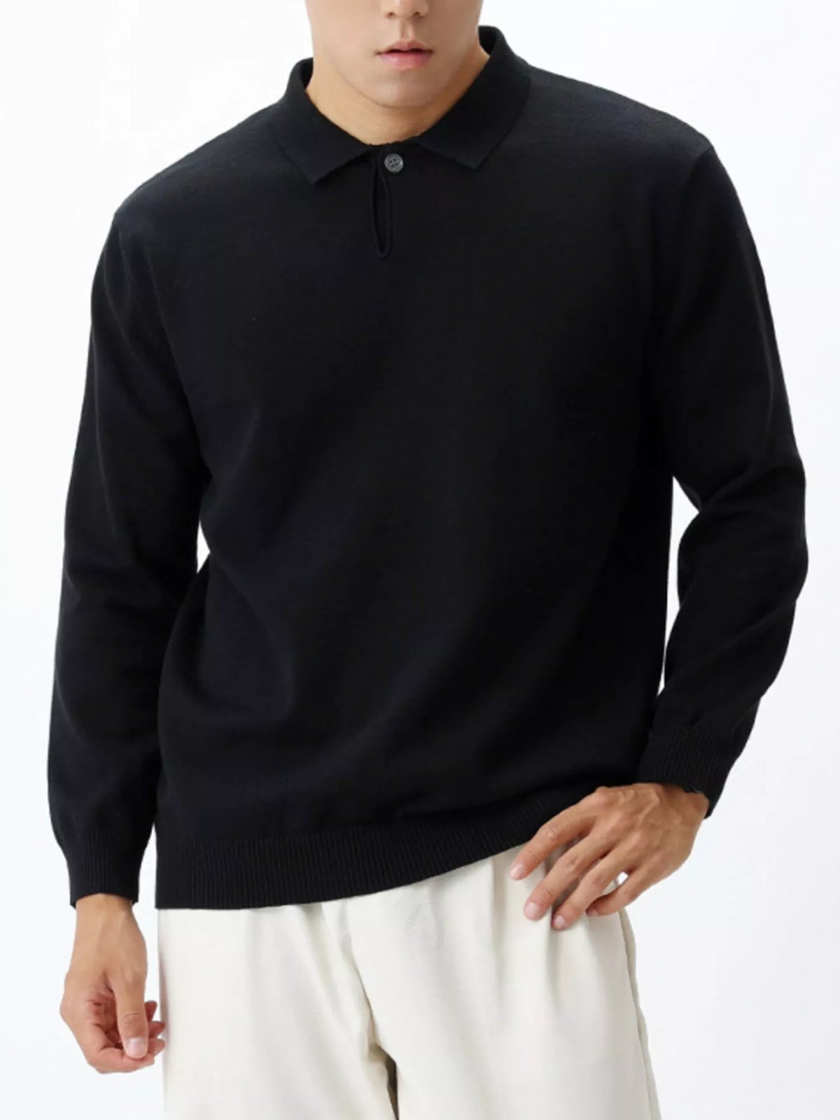 Men's Plus Size Polo Collar Long Sleeve Sweater