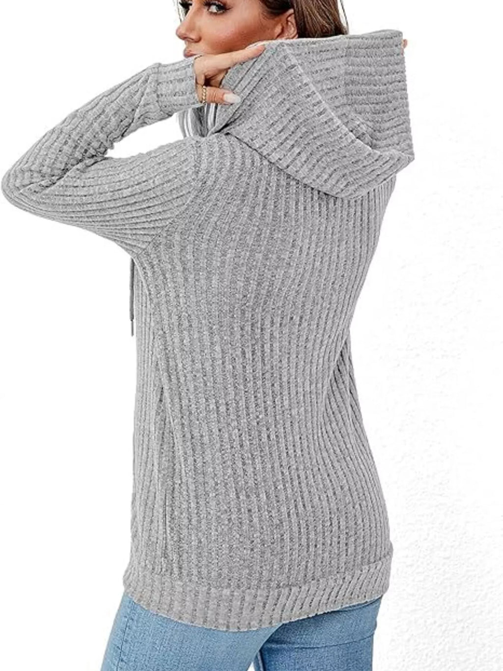 Ribbed Zip Up Hooded Outerwear - Lilixa.store