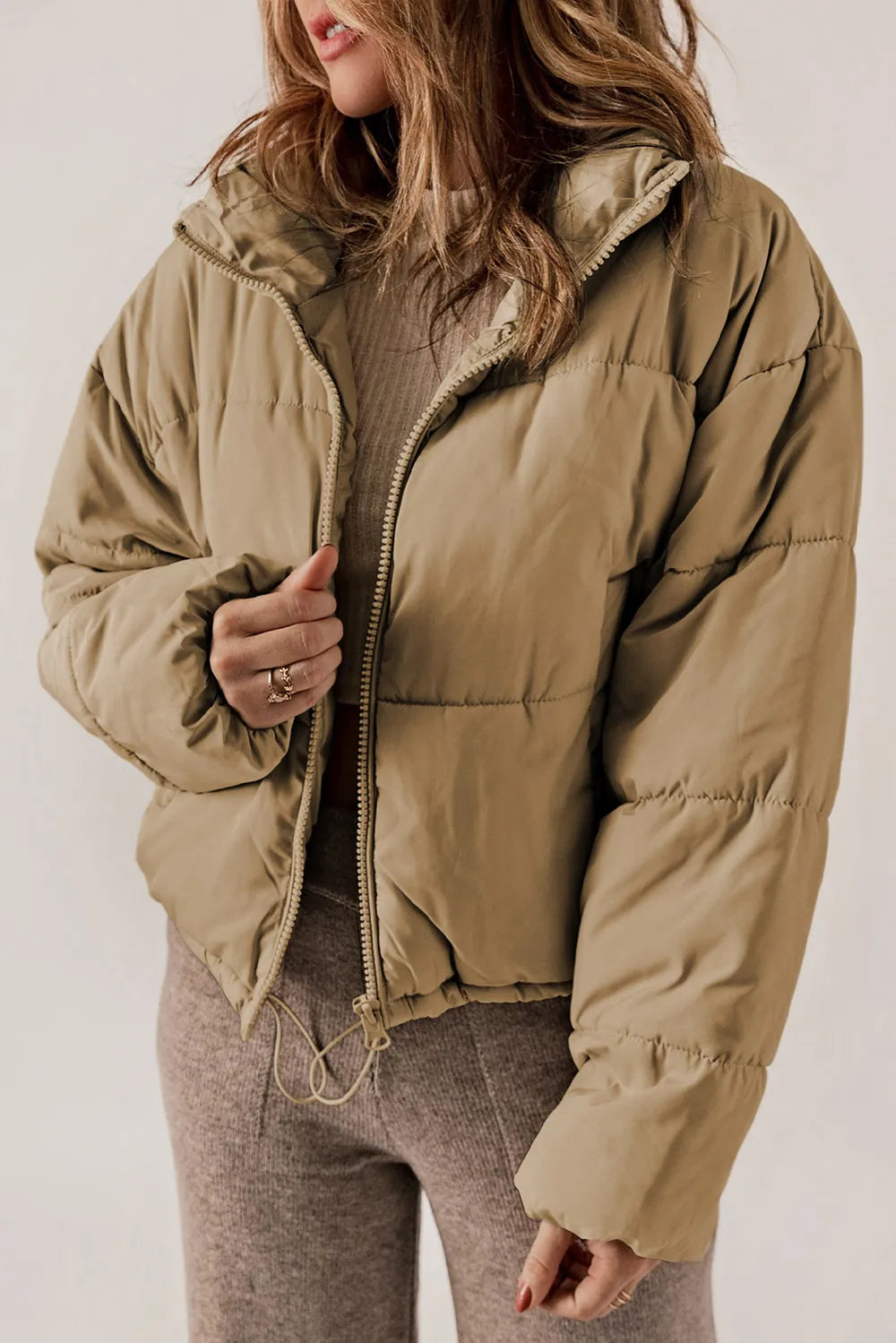 Zip Up Collared Neck Long Sleeve Winter Coat - Lilixa.store
