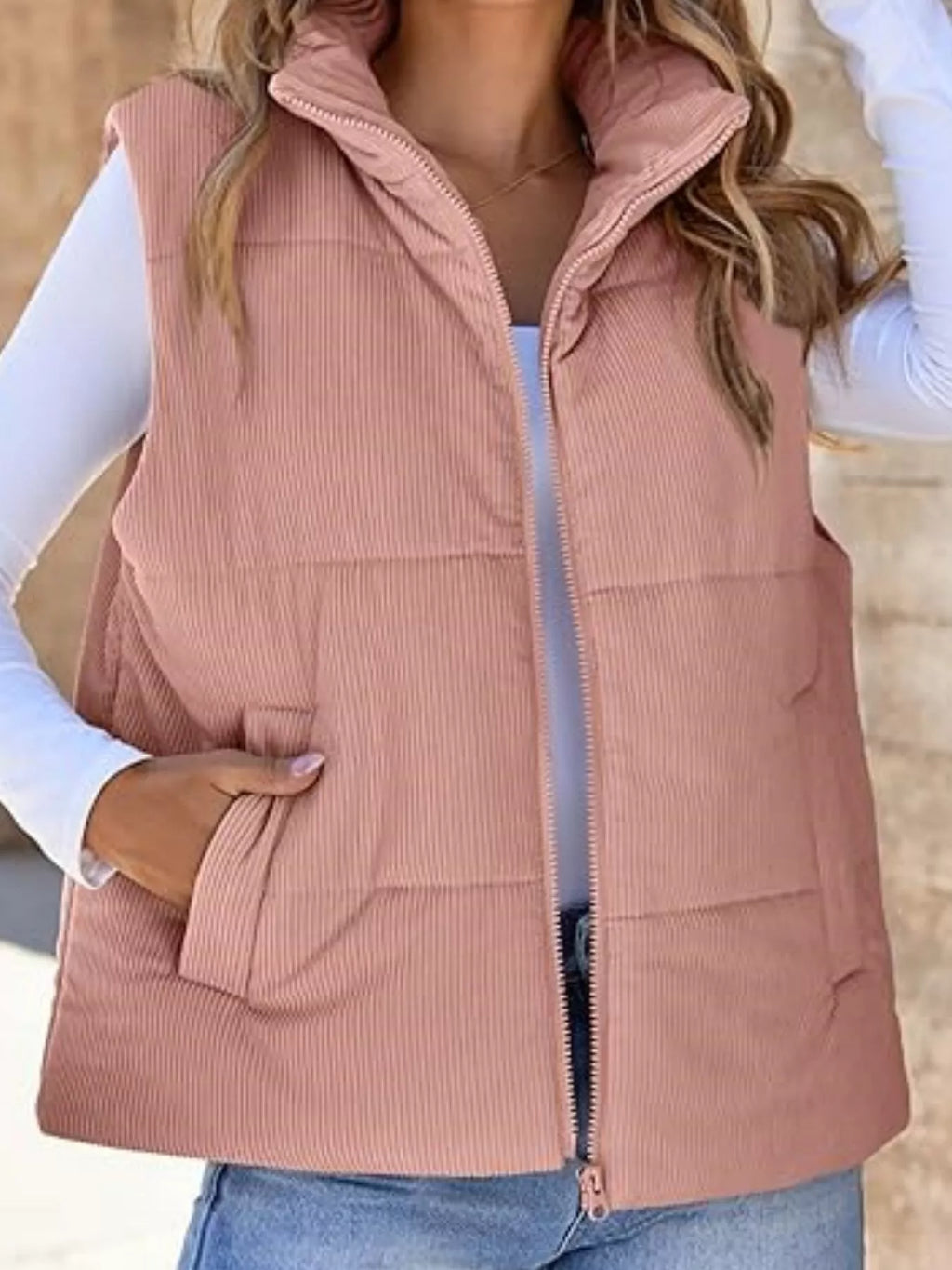 Corduroy Zip Up Vest Coat - Lilixa.store