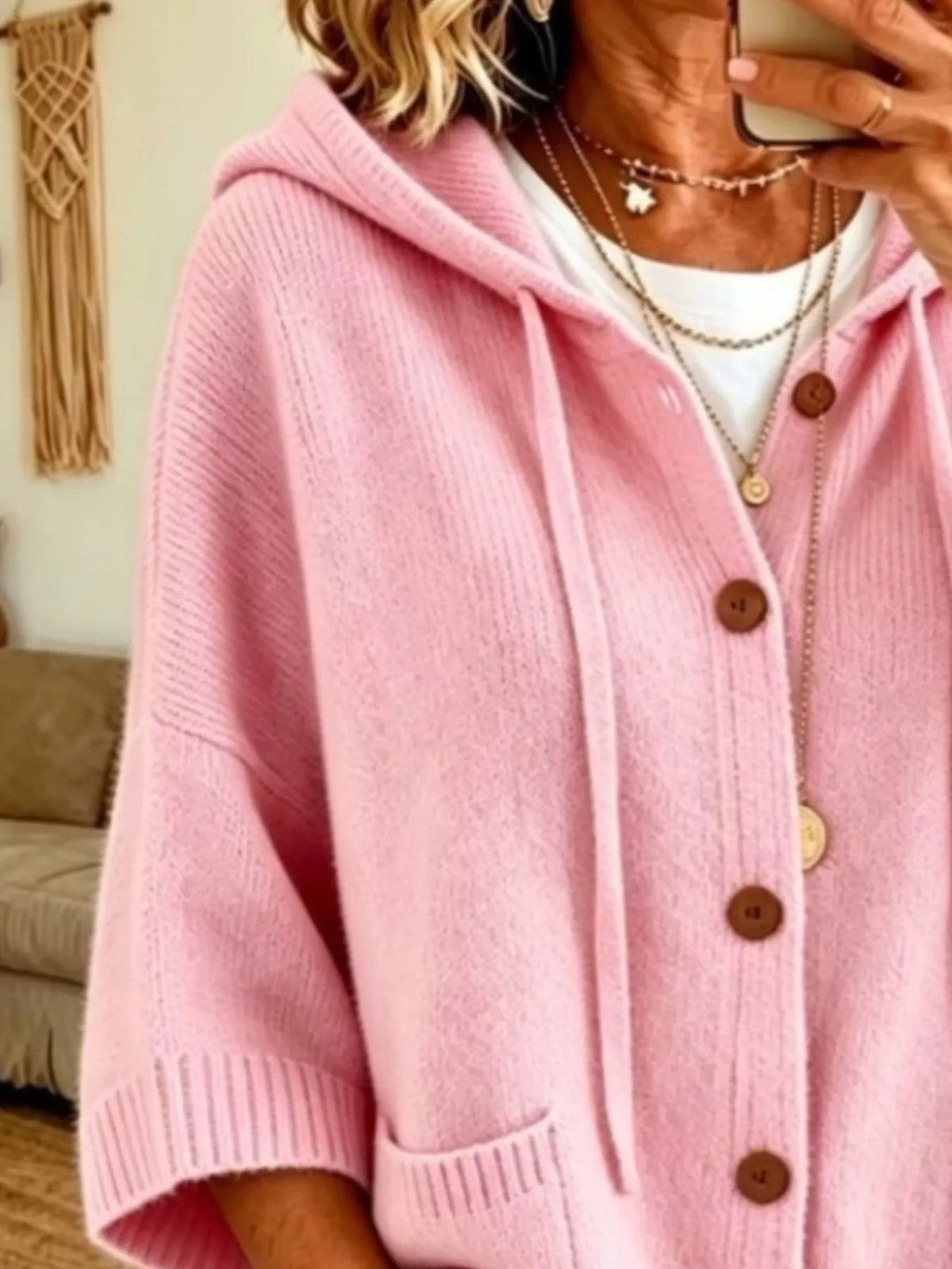 Hooded Button-Down Knit Cardigan - Lilixa.store