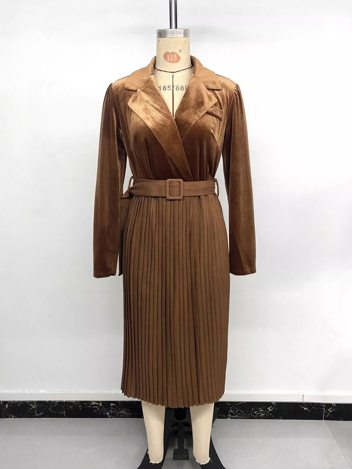 Velvet Pleated Midi Blazer Dress