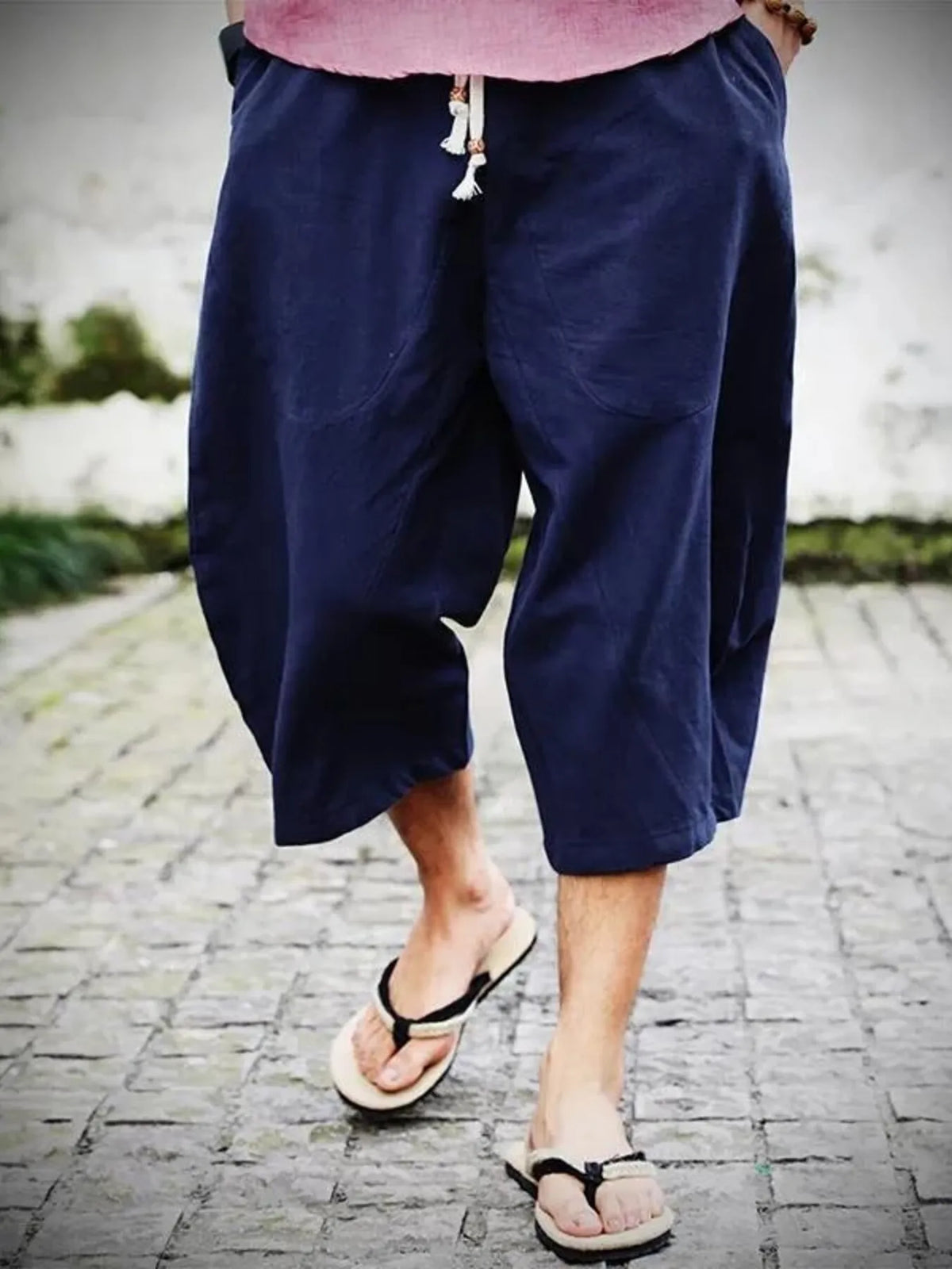 Men's Plus Size Loose Fit Cropped Pants in Navy Blue