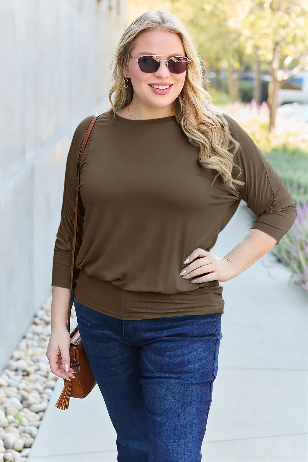 Basic Bae Full Size Round Neck Batwing Sleeve Top - Lilixa.store