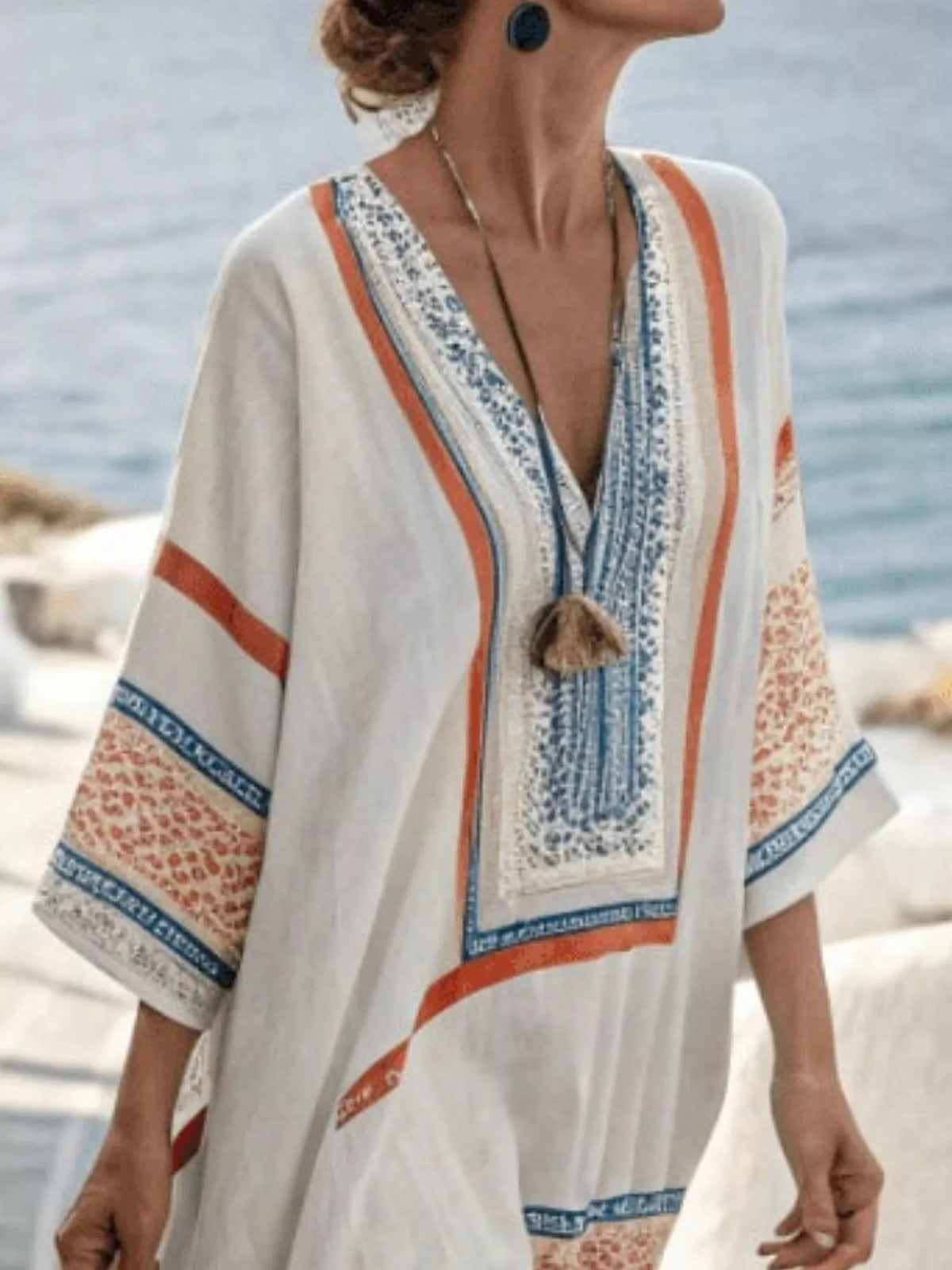 Full Size Printed V-Neck Maxi Dress Plus Size - Lilixa.store