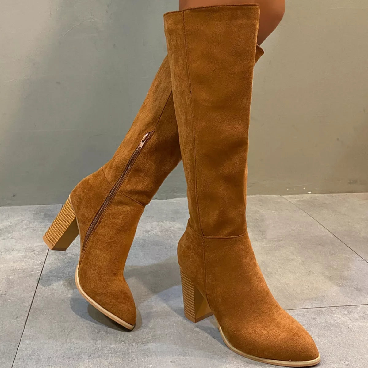 Point Toe Block Heels Boots - Lilixa.store
