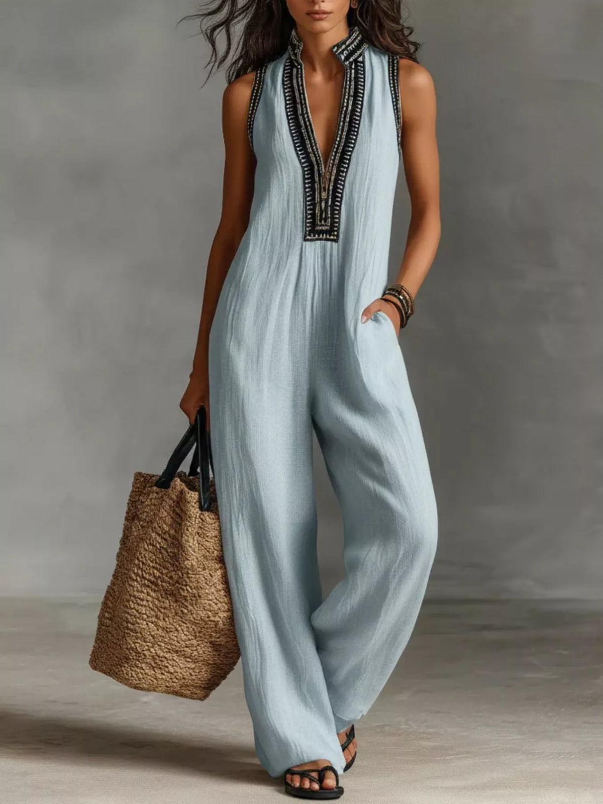 Full Size Sleeveless Wide-Leg Jumpsuit Plus Size