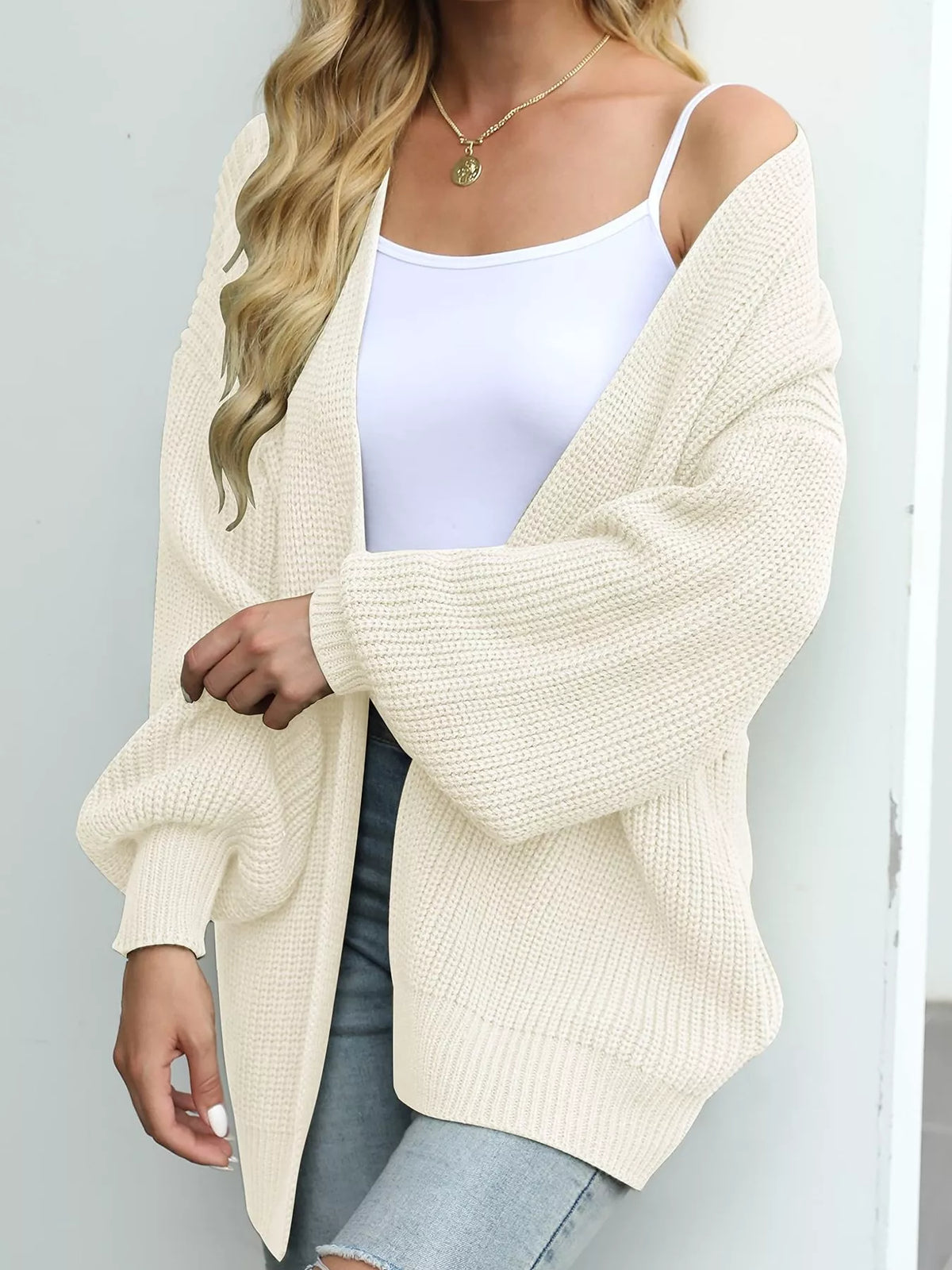 Open-Front Chunky Knit Cardigan - Lilixa.store