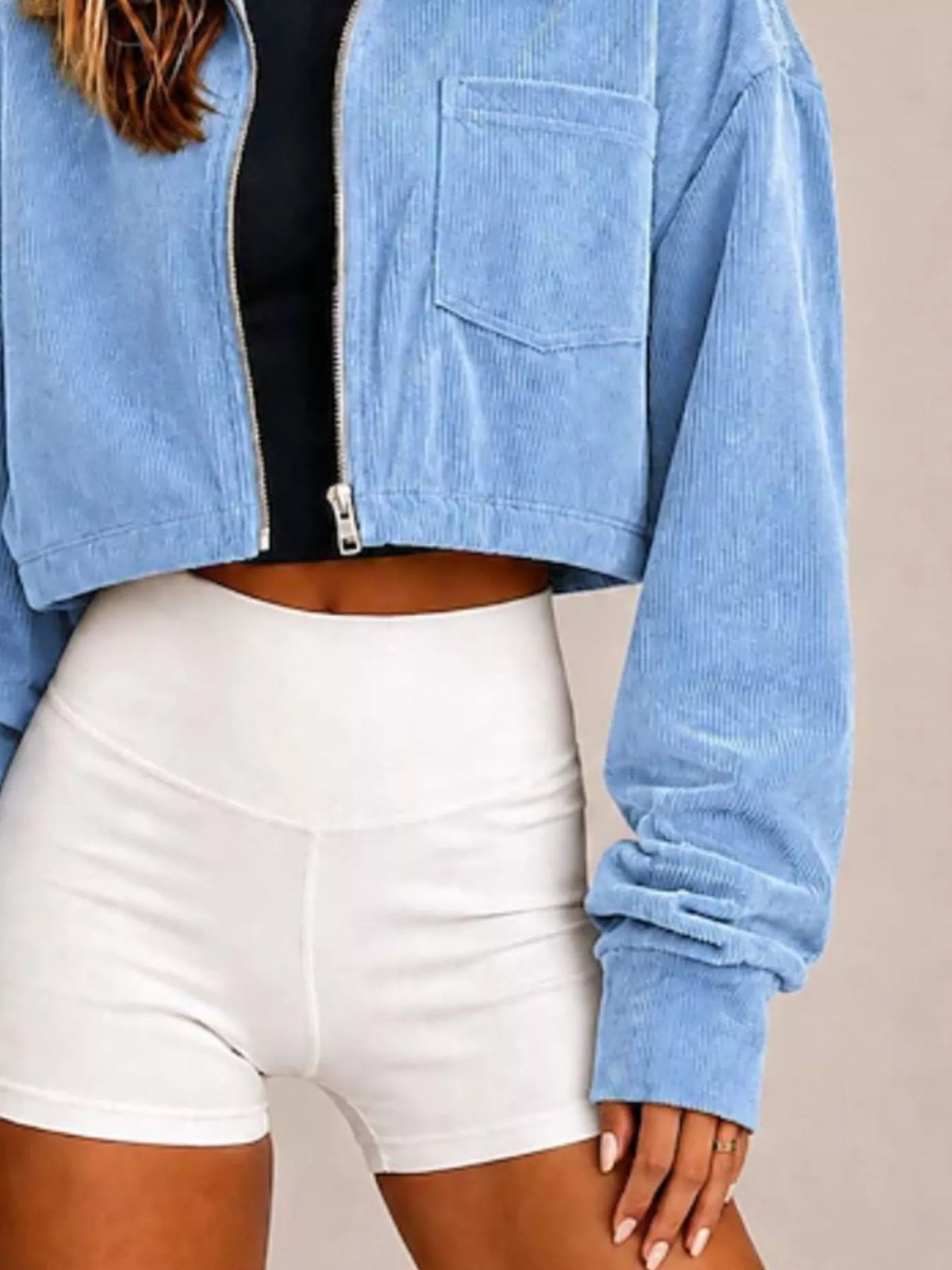 Corduroy Zip Up Cropped Jacket