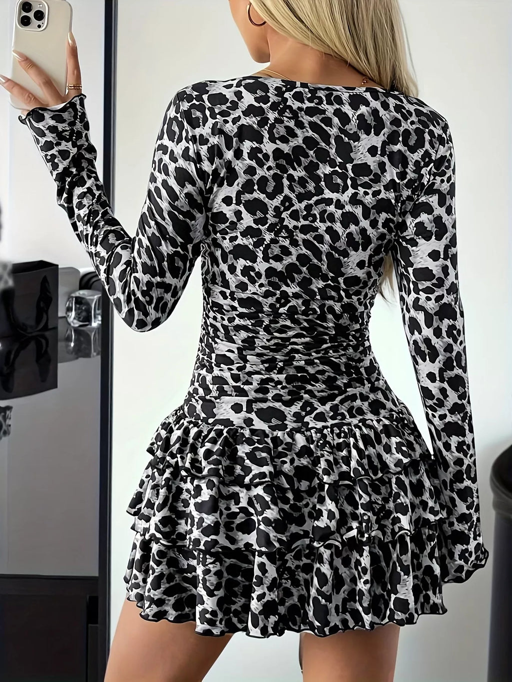 Long Sleeve Ruffled Hem Mini Dress - Lilixa.store