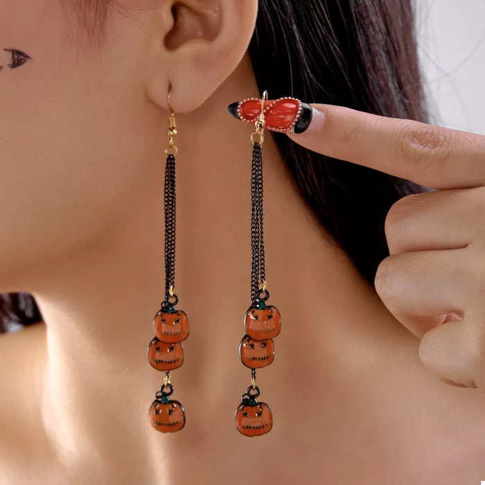 Halloween Pumpkin Chain Drop Earrings - Lilixa.store