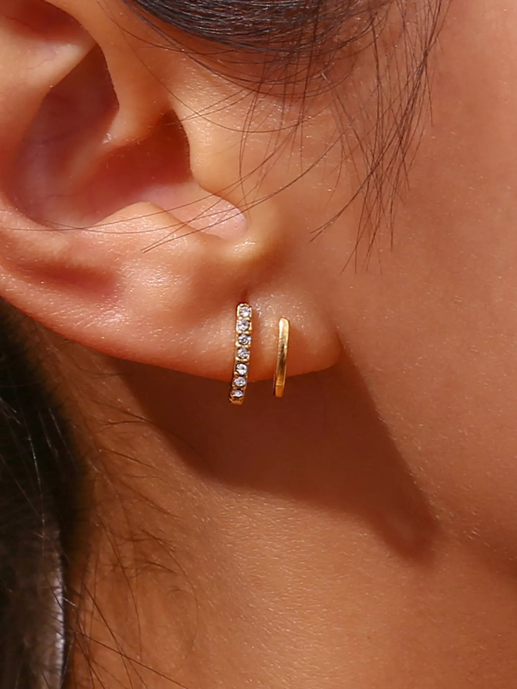 Double-Layer Hoop Earrings in Gold, view 5
