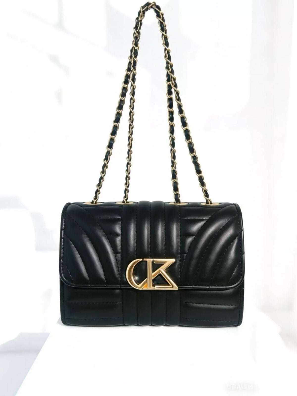 Quilted PU Leather Shoulder Bag in Black, view 6