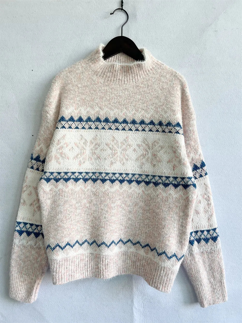 Geometric Mock Neck Dropped Shoulder Sweater, view 5