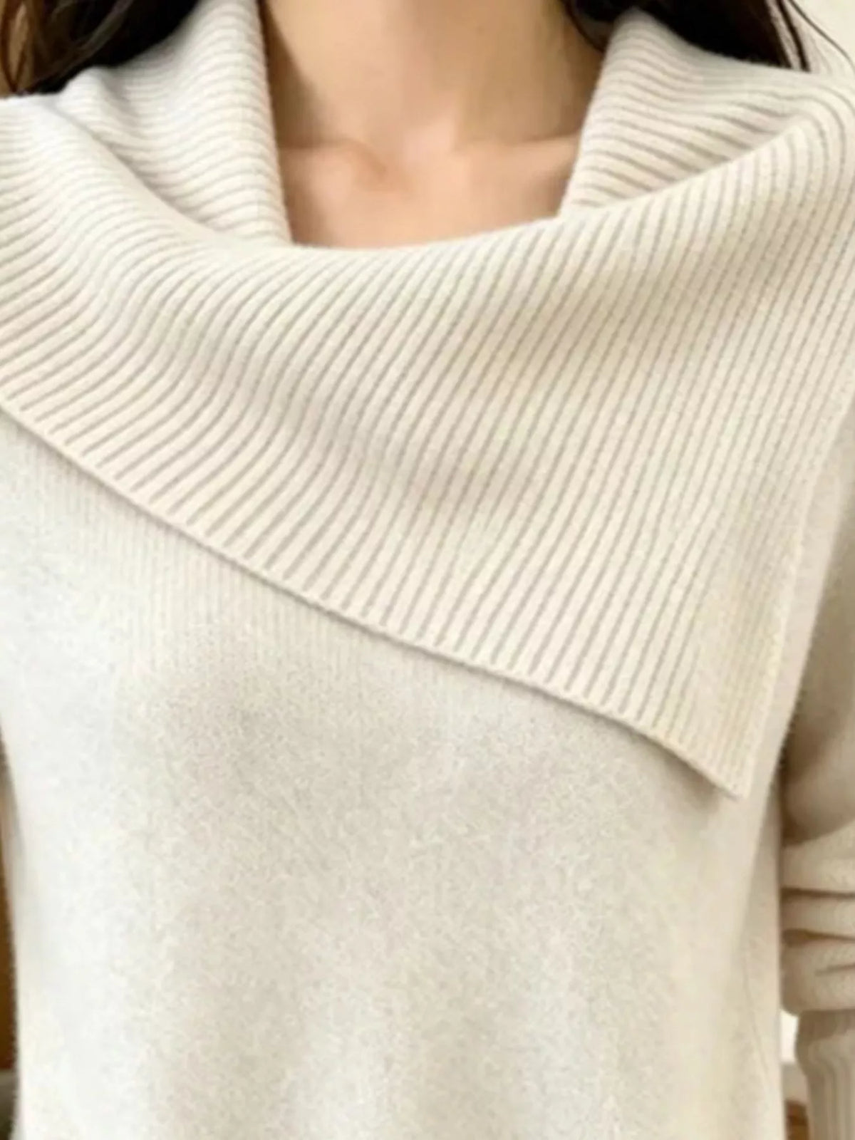 Full Size Asymmetric Ribbed Collar Sweater Plus Size