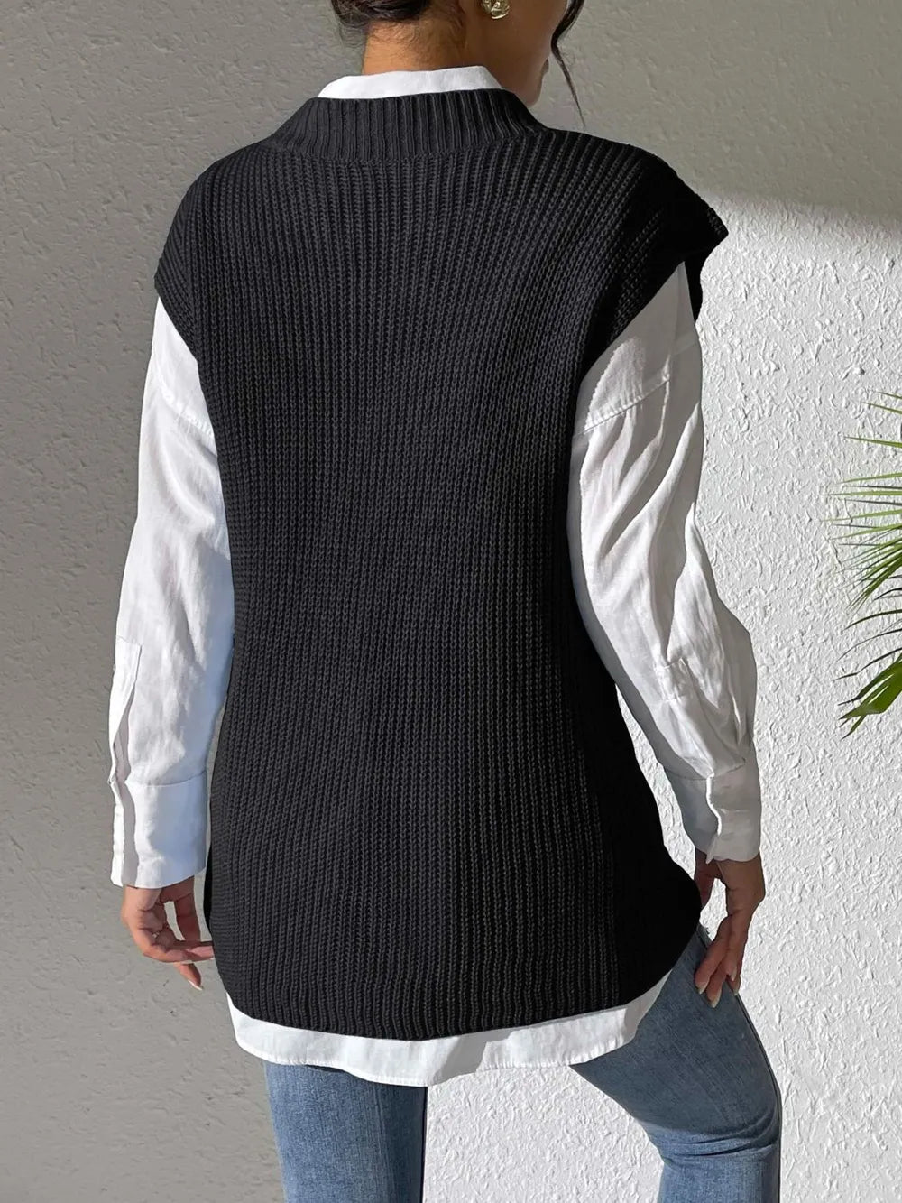 Pearl Trim V-Neck Sweater Vest, view 5