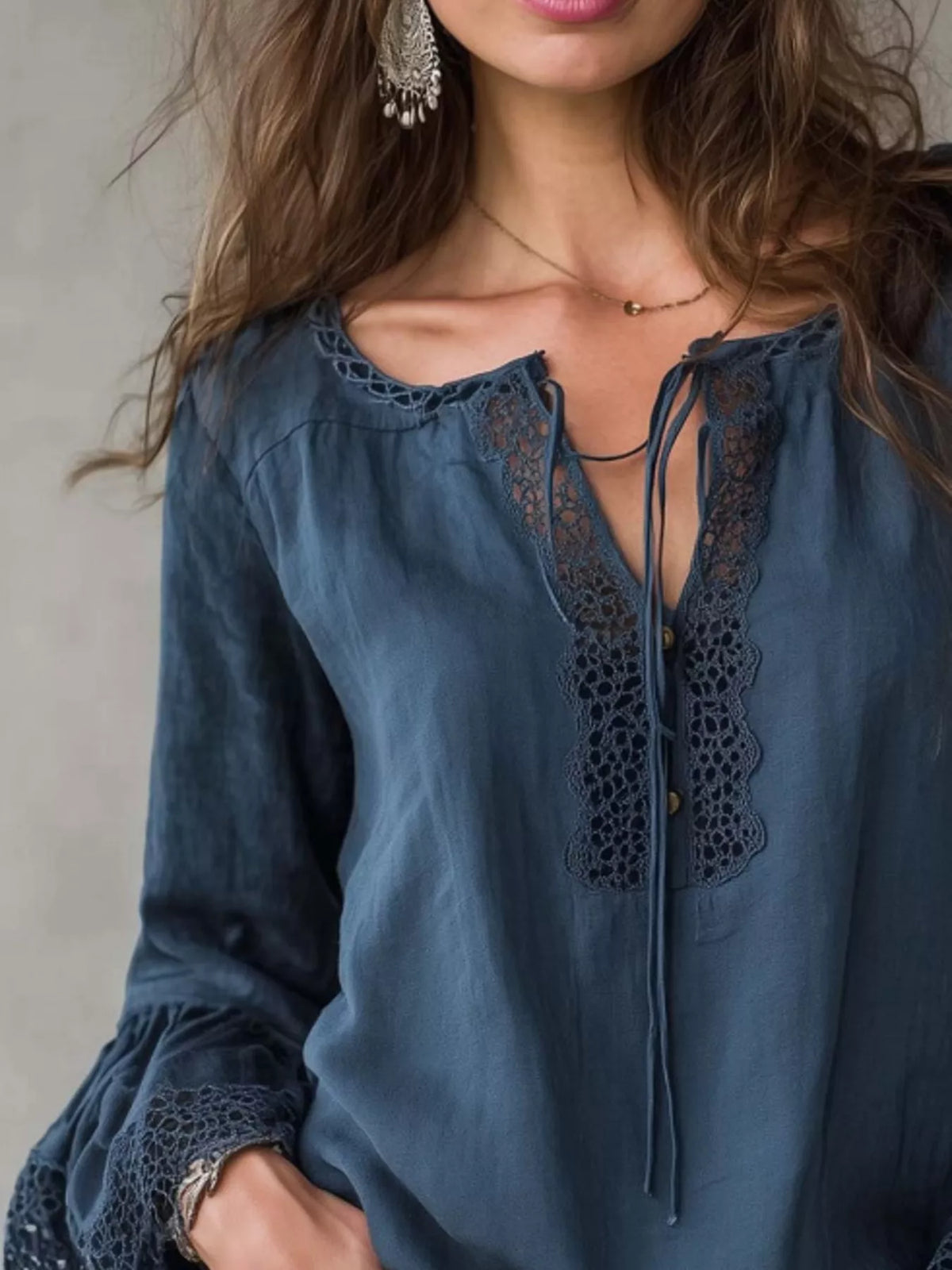 Full Size Tie Neck Flounce Sleeve Blouse Plus Size - Lilixa.store