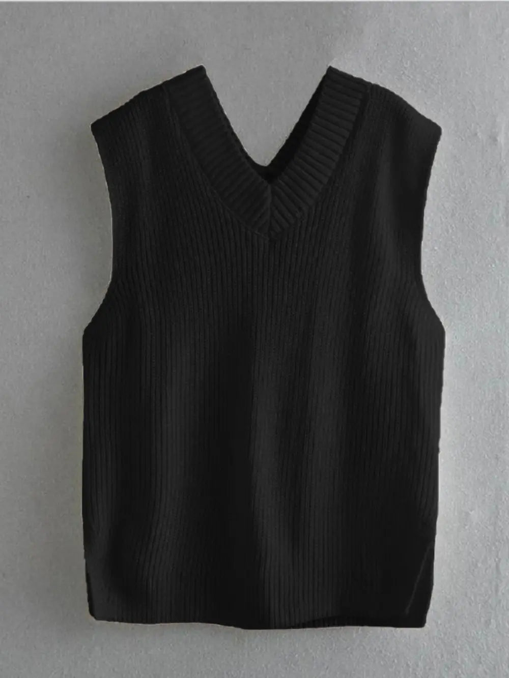 Ribbed V-Neck Sleeveless Sweater Vest, view 2