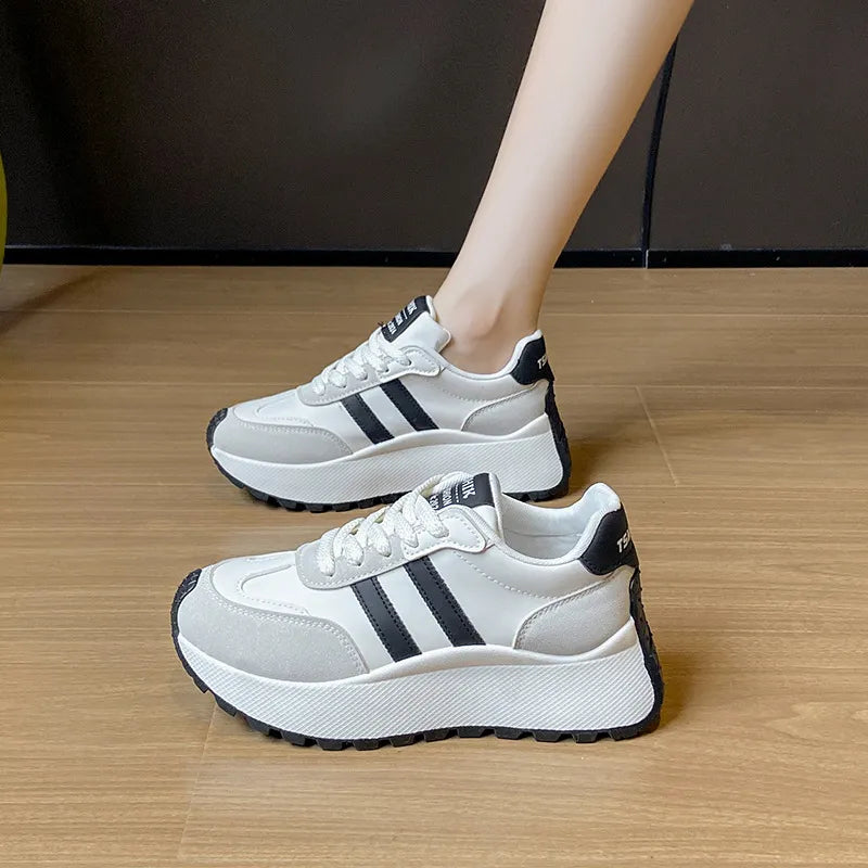 Side Striped Lace Up Platform Athletic Sneakers - Lilixa.store