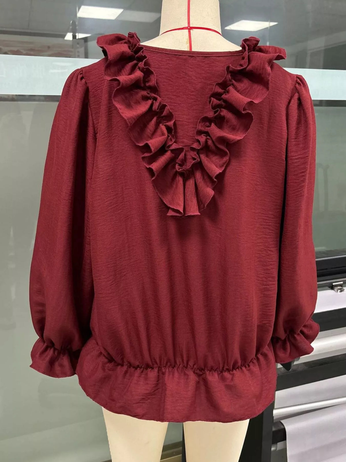 Ruffle V-Neck Long Sleeve Blouse, view 9