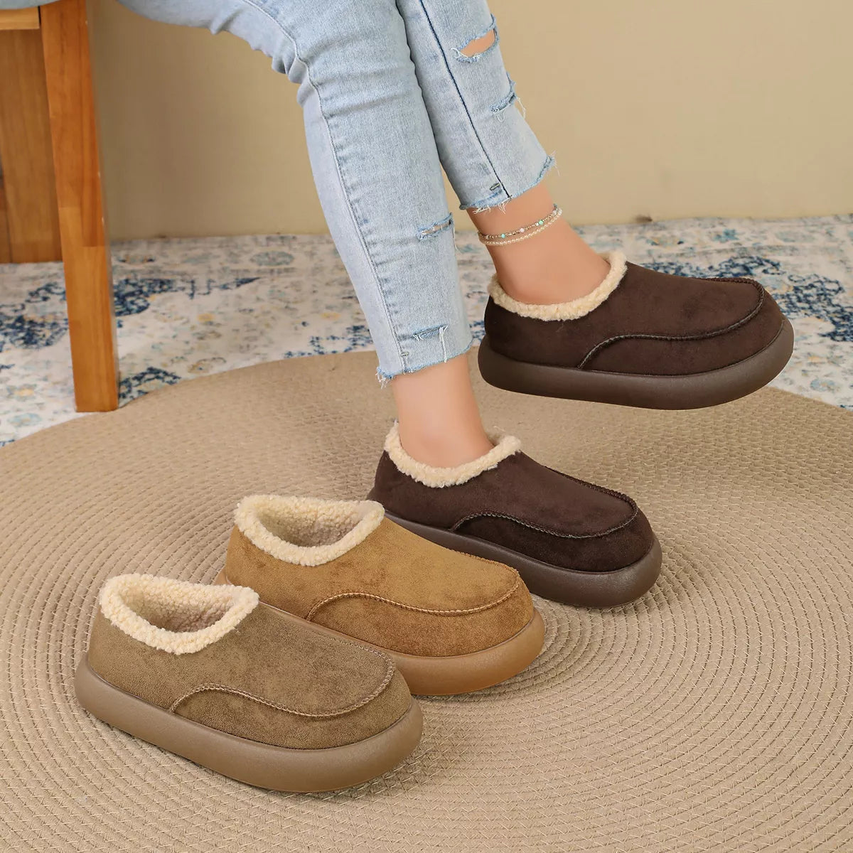 Plush-Lined Suede Platform Slip-On Boots