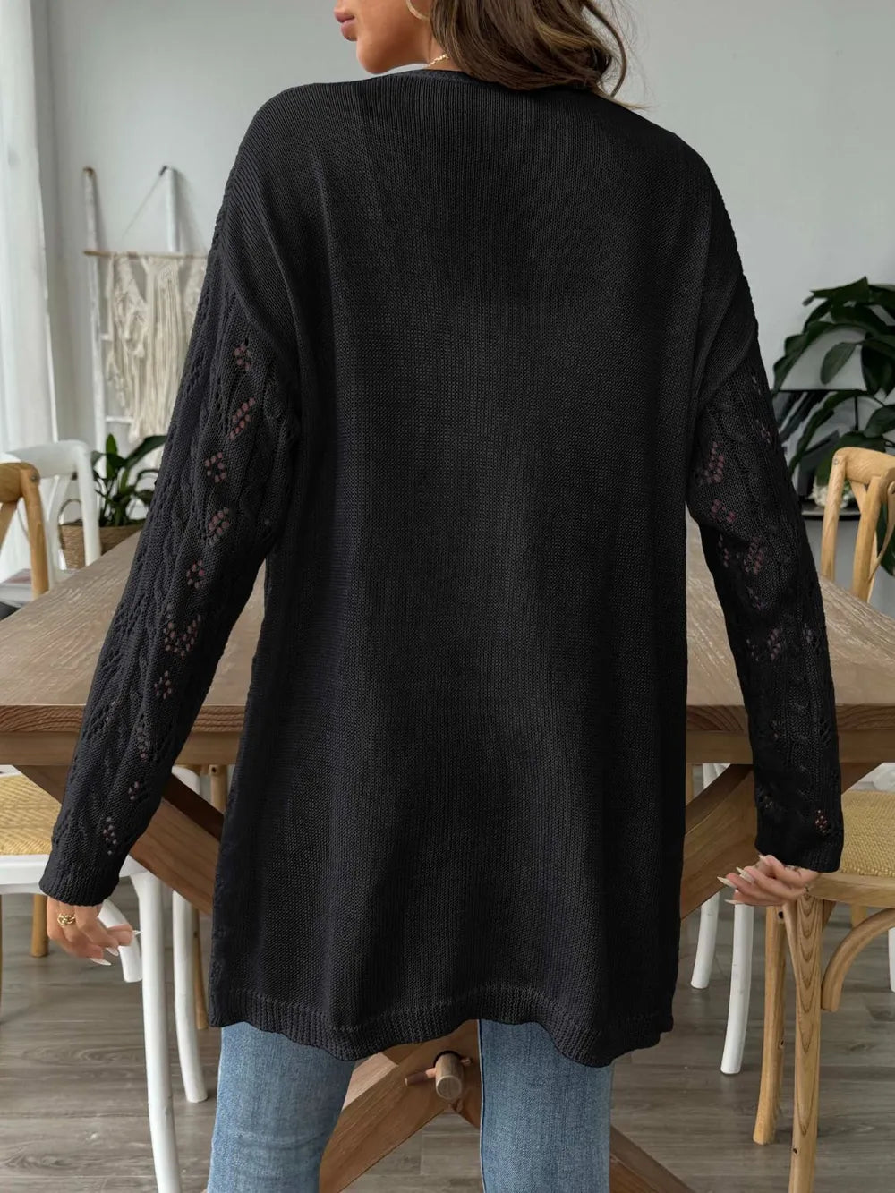 Openwork Open Front Long Sleeve Cardigan - Lilixa.store
