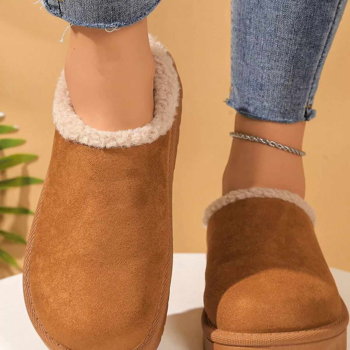 Plush Lined Round Toe Slippers - Lilixa.store