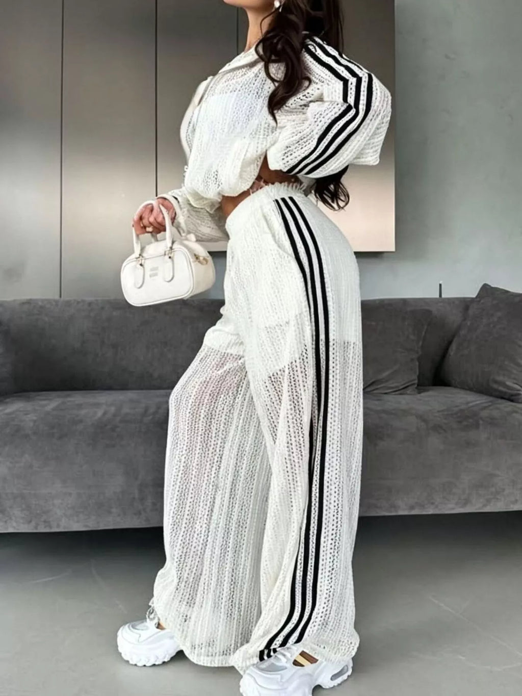 Side Stripes Zip Up Top and Pants Set - Lilixa.store
