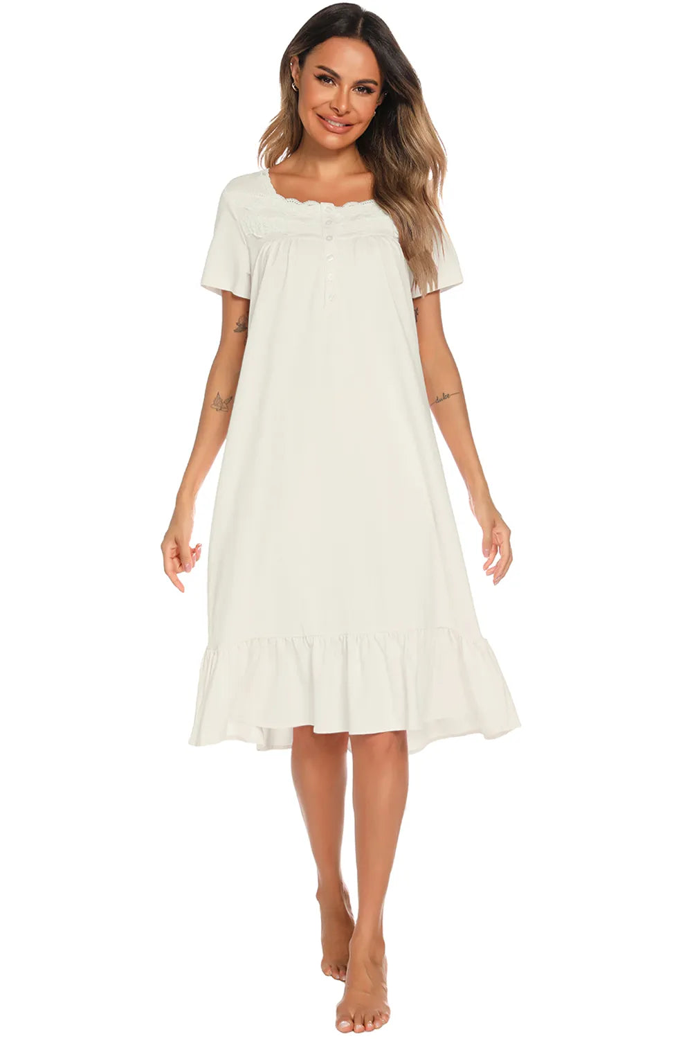 Lace Detail Square Neck Lounge Dress - Lilixa.store