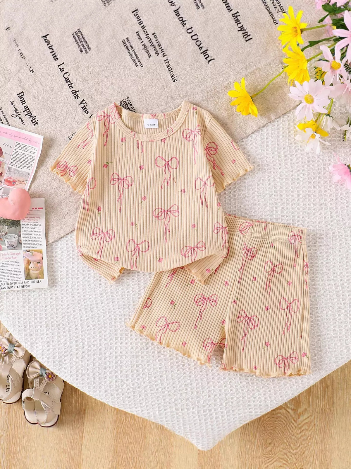 Children's Bow Ribbed Knit Top and Shorts Set - Lilixa.store