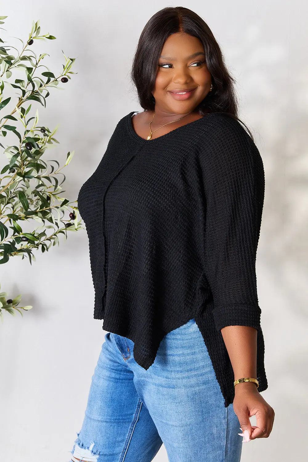 Zenana Full Size Round Neck High-Low Slit Knit Top - Lilixa.store
