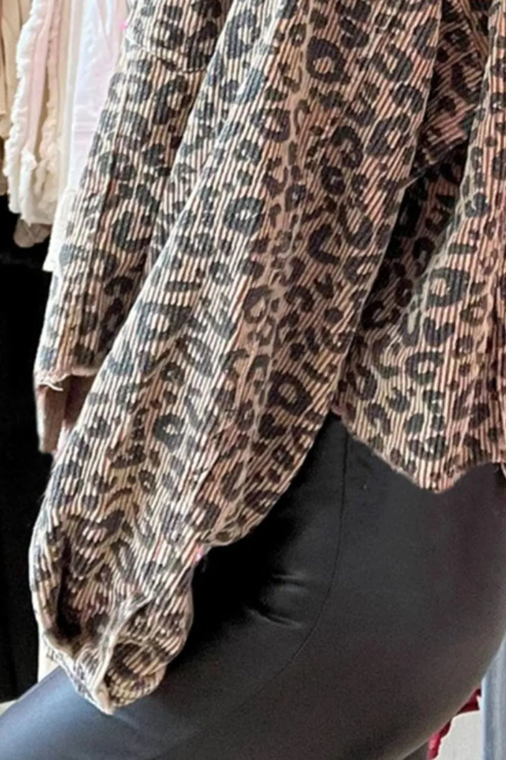 Leopard Button Down Long Sleeve Jacket, view 3