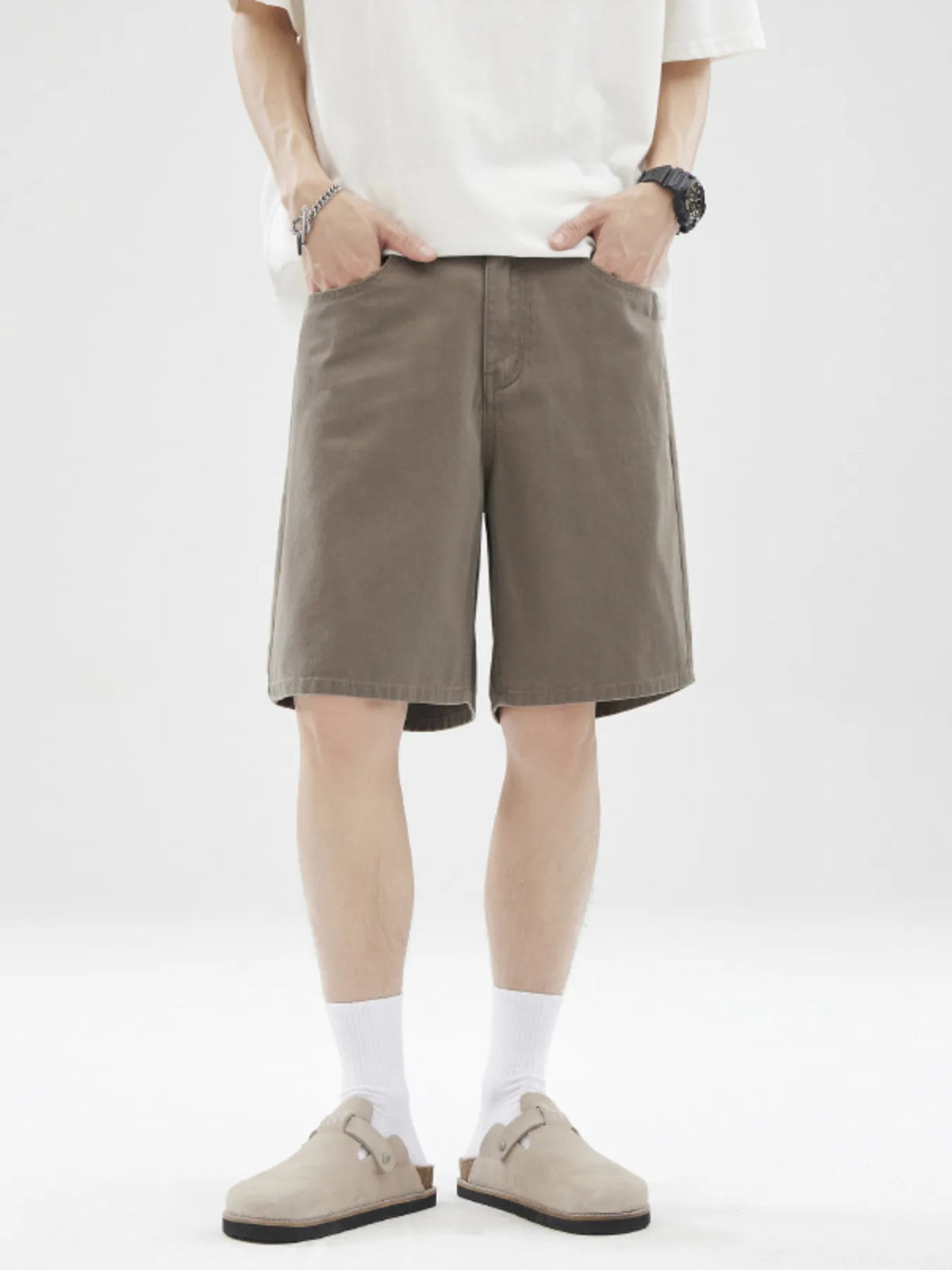 Men's Full Size Wide-Leg Shorts Plus Size in Brown