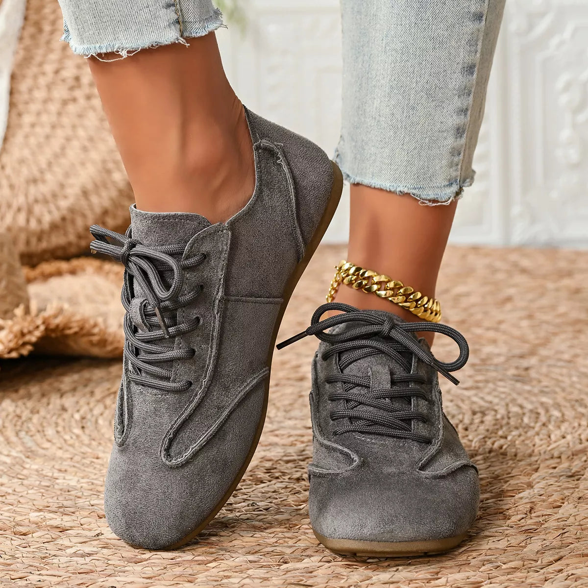 Lace Up Round Toe Sneakers - Lilixa.store