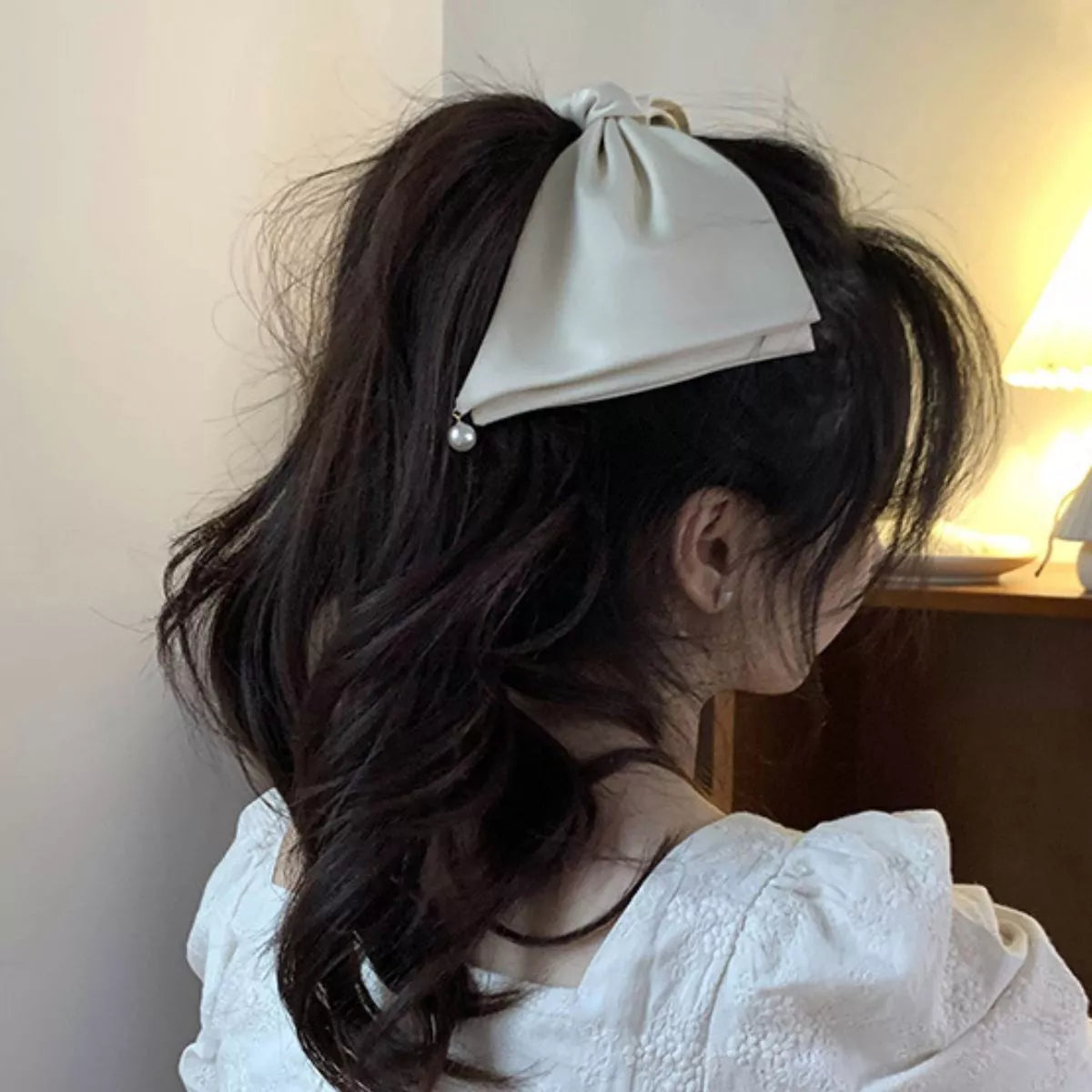 Satin Pearl Bow Hair Clip - Lilixa.store