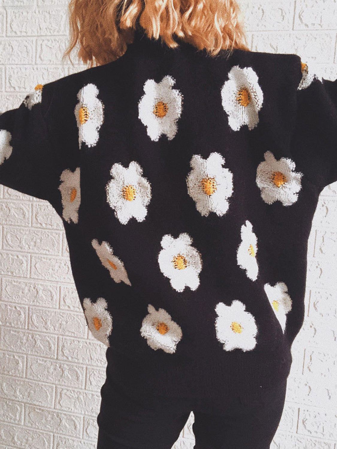 Flower Round Neck Long Sleeve Sweater, view 4