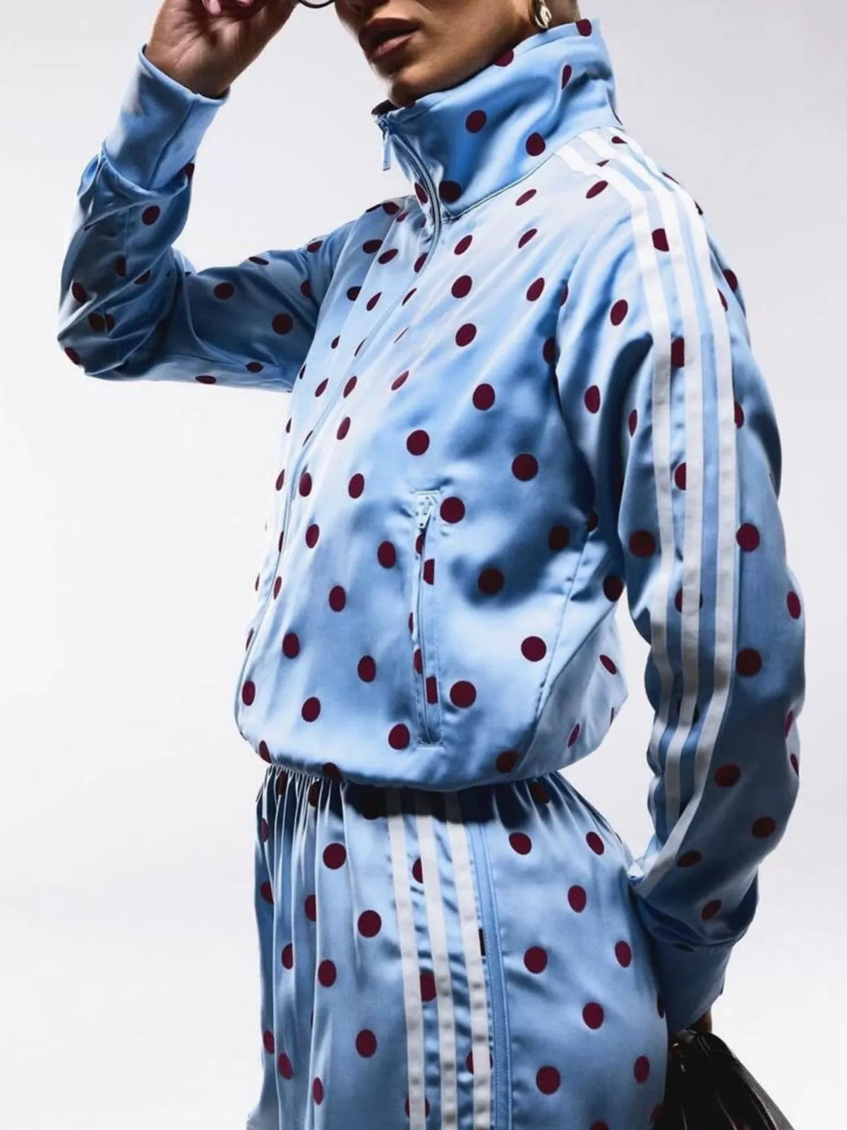 Polka Dot Side Striped Outerwear and Pants Set - Lilixa.store