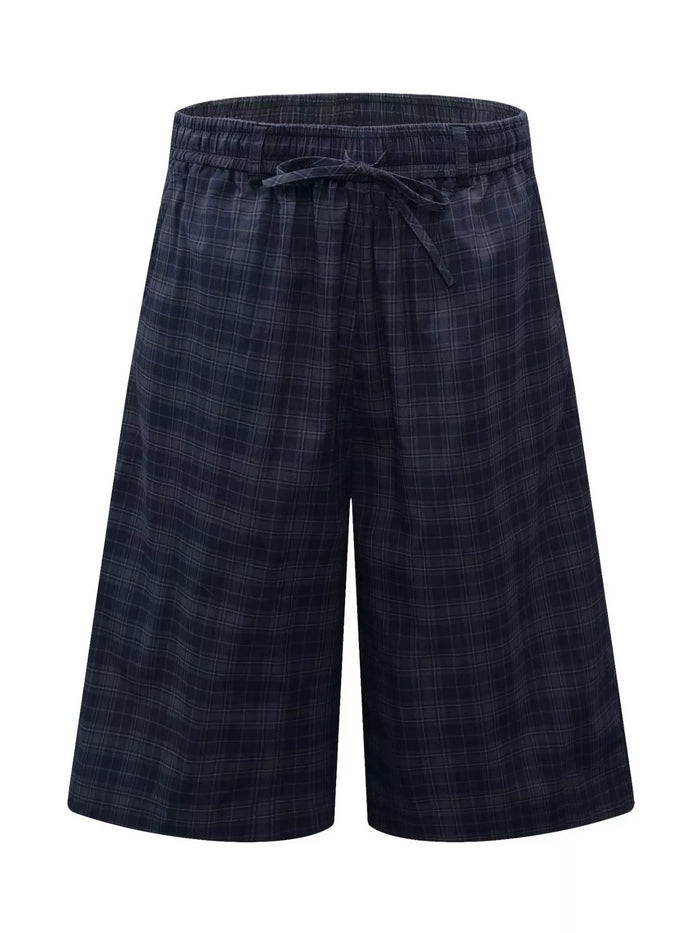 Men's Plaid Wide-Leg Drawstring Shorts - Lilixa.store