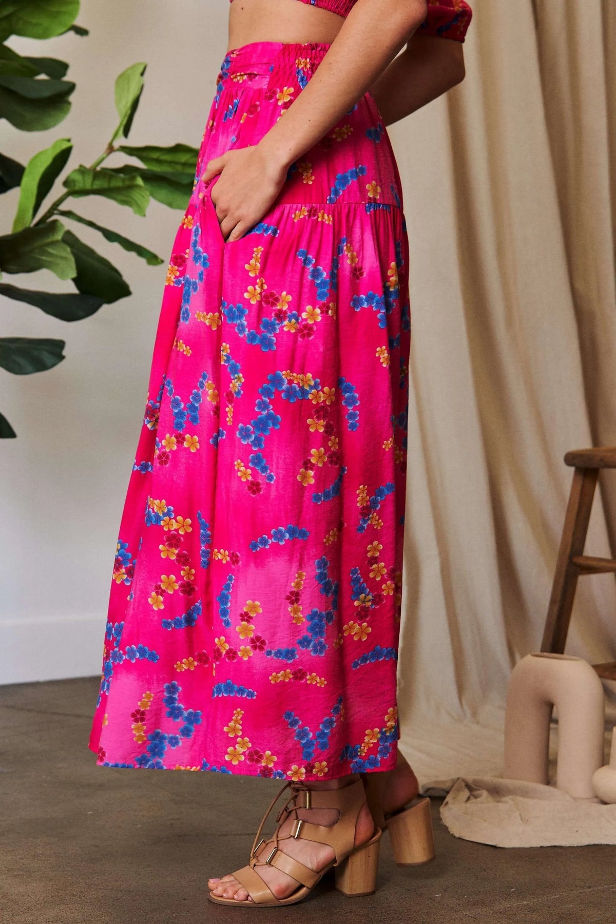 Davi & Dani Printed Smocking Waistband Ruffled Maxi Skirt - Lilixa.store