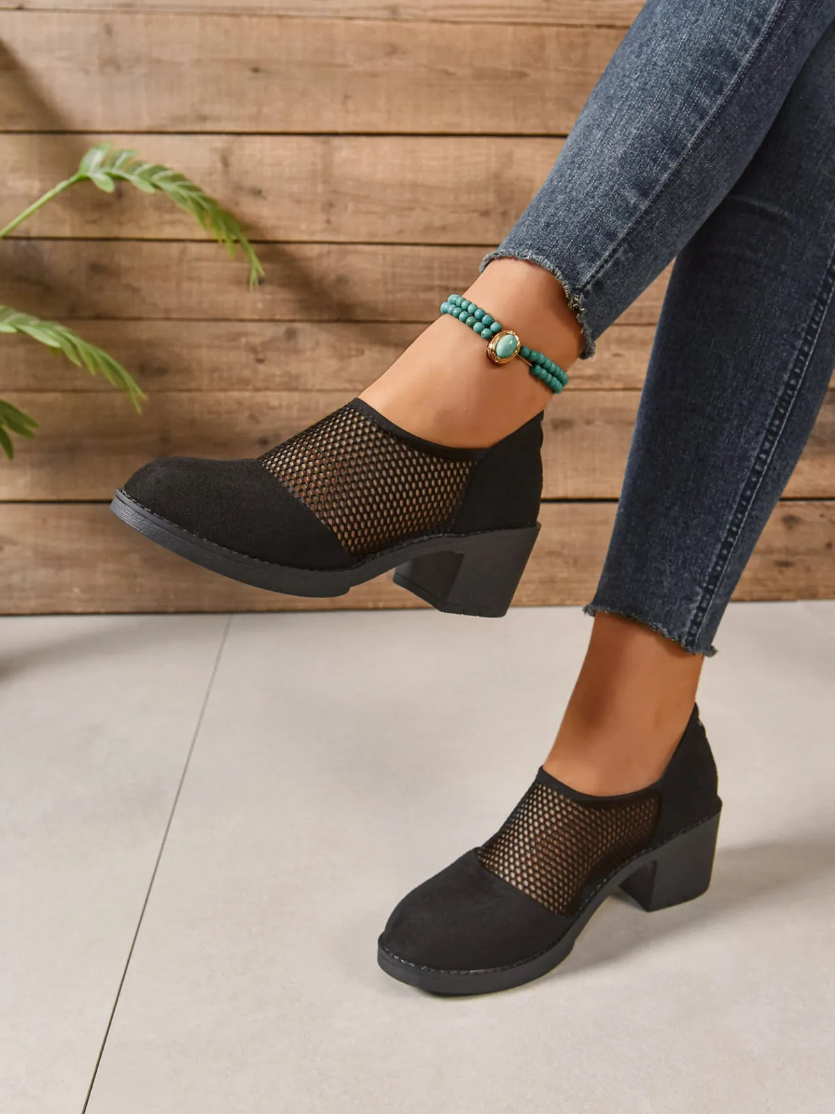 Mesh Panel Block Heel Pumps - Lilixa.store