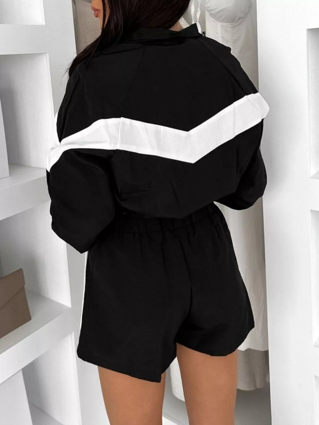 Color Block Zip-Up Jacket and Shorts Two-Piece Set - Lilixa.store