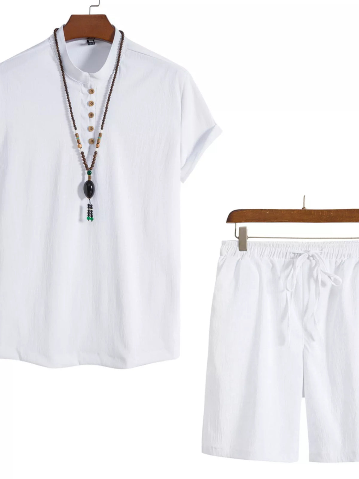Men's Plus Size Casual Mandarin Collar Short Sleeve Shirt and Shorts Set - Lilixa.store