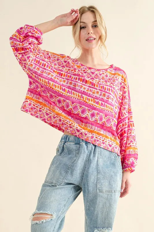 And The Why Cozy Textured Printed Casual Top - Lilixa.store