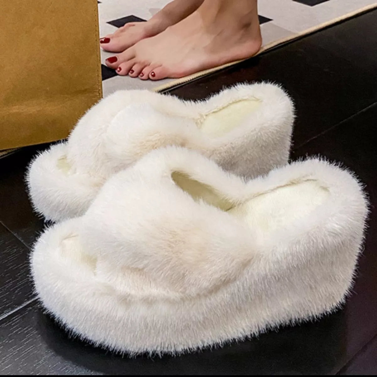 Fluffy Wedge Slippers - Lilixa.store