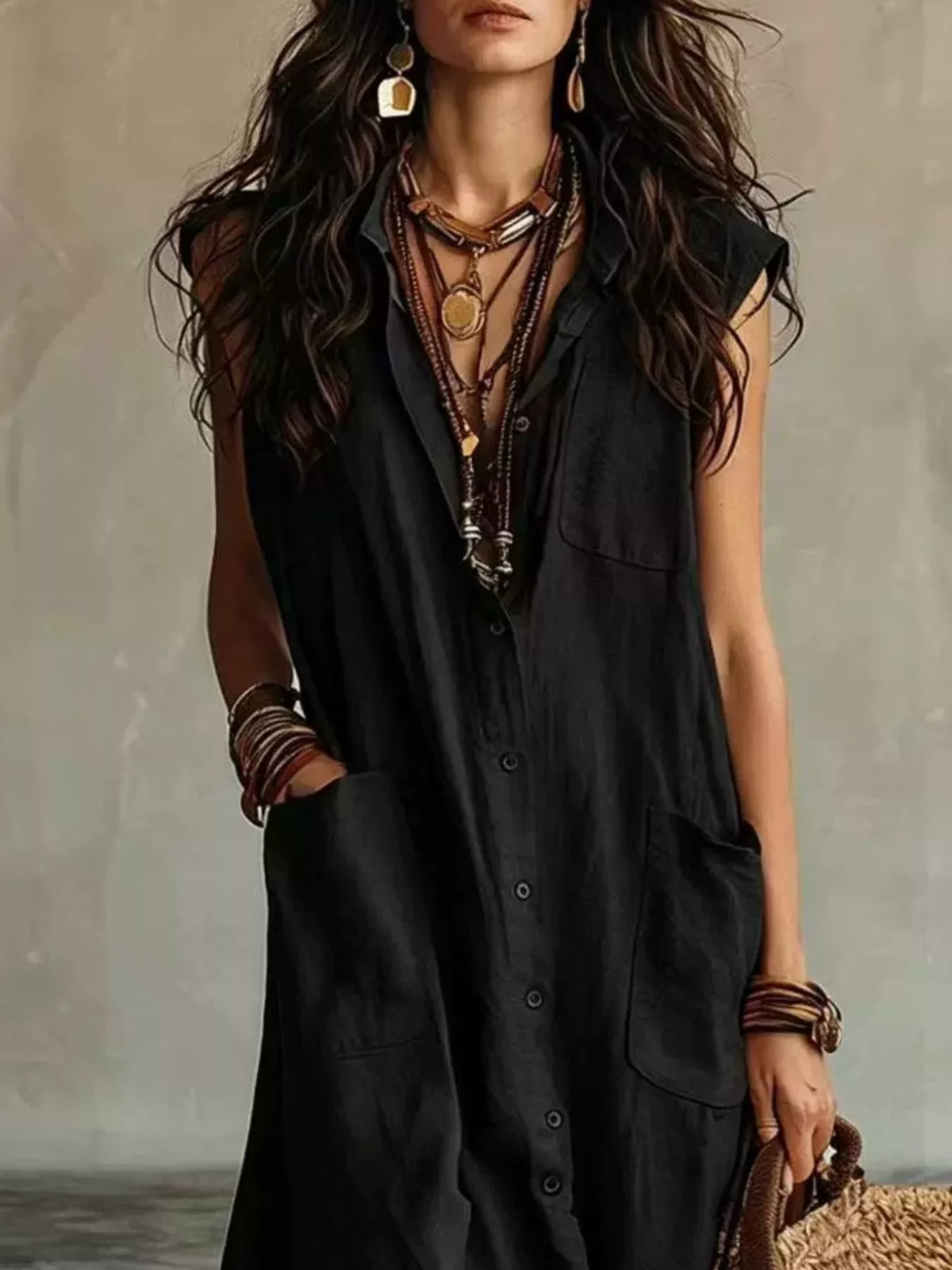 Sleeveless Button-Down Linen Maxi Dress - Lilixa.store