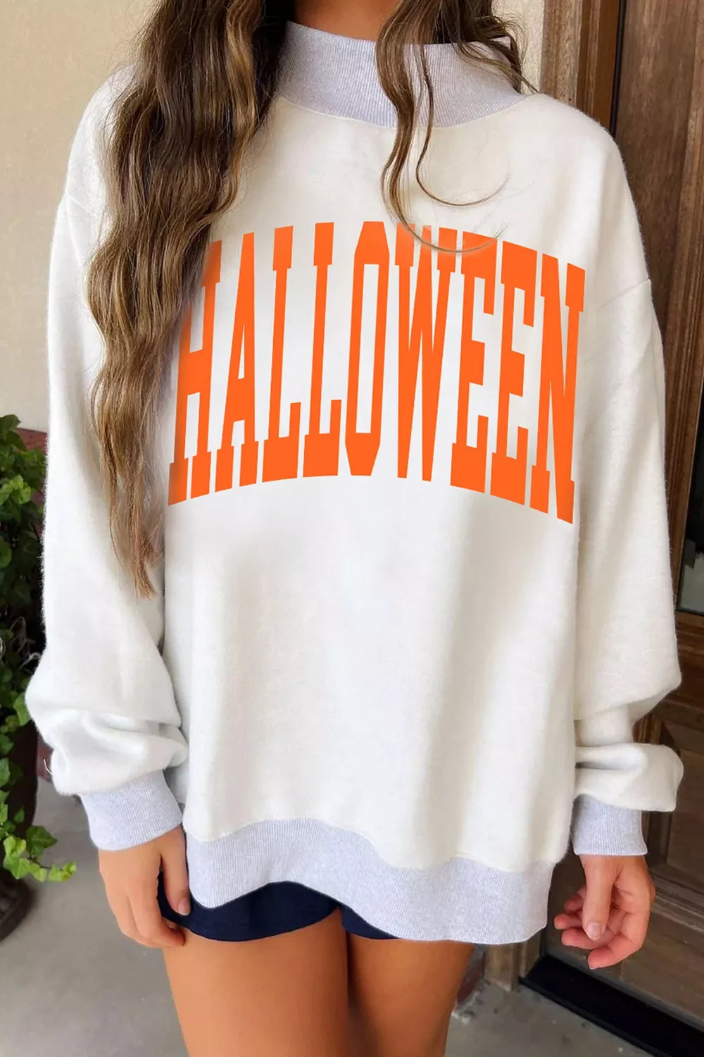 Halloween Pumpkin Face Print Mock Neck Reversible Sweatshirt - Lilixa.store