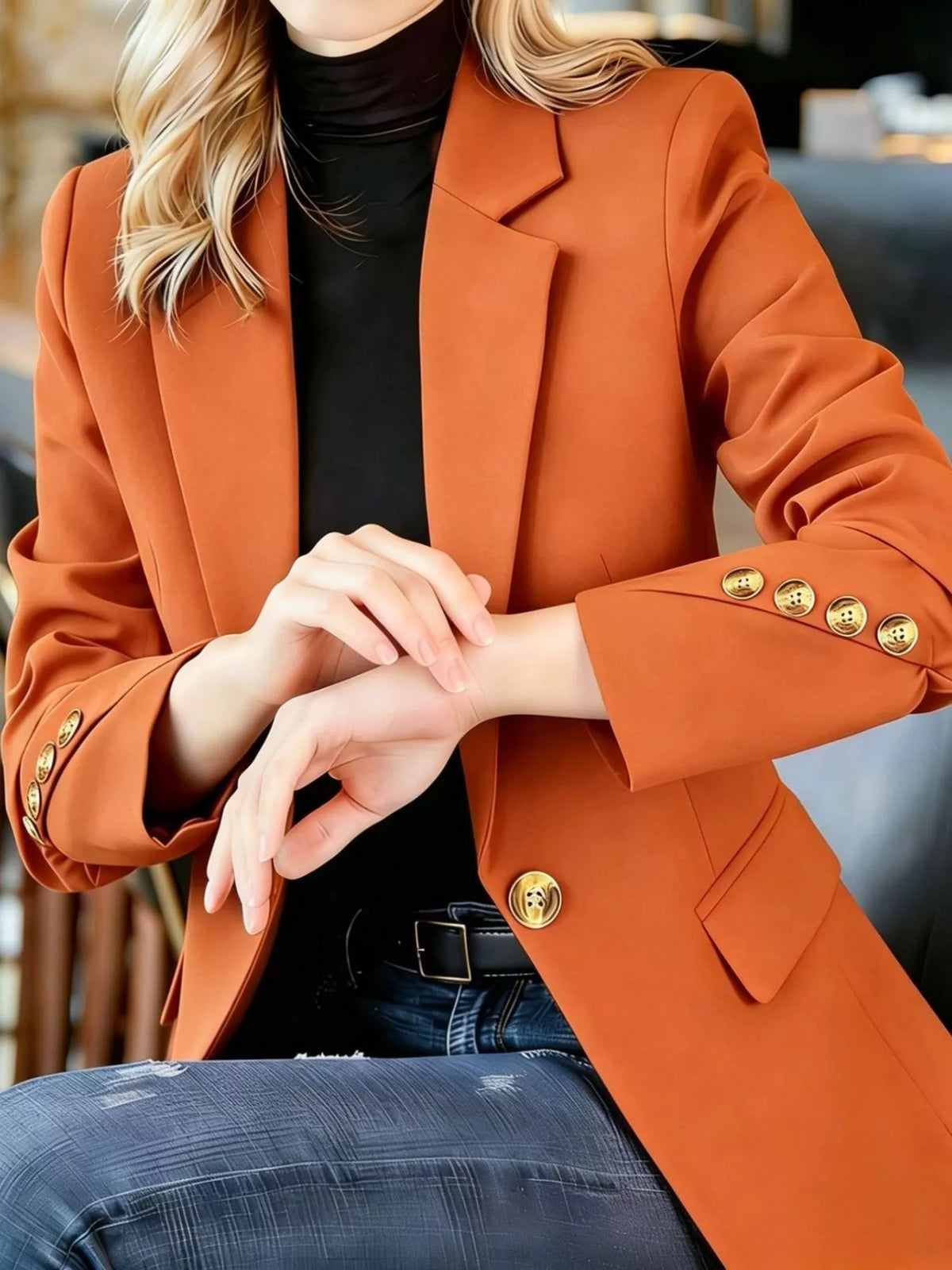 Full Size One Button Lapel Collar Blazer Plus Size - Lilixa.store