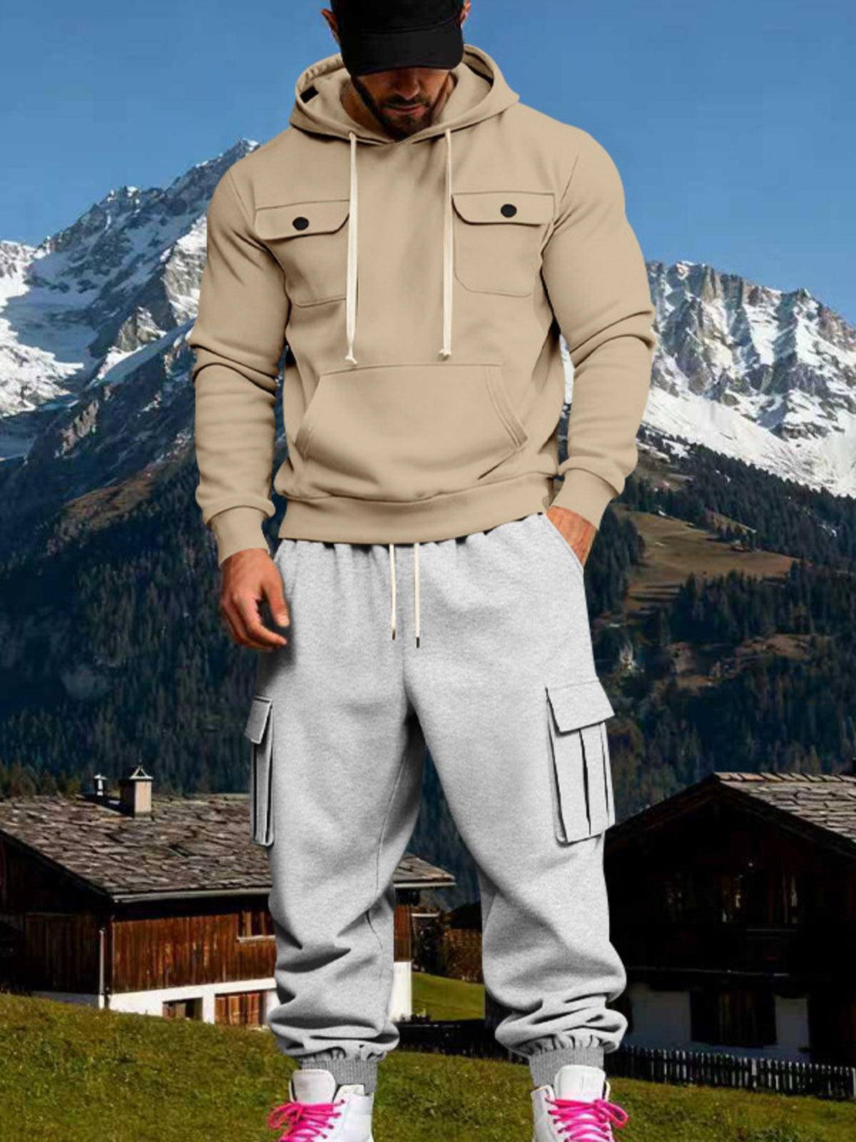 Men's Full Size Kangaroo Pocket Hoodie and Sweatpants Two-Piece Set Plus Size
