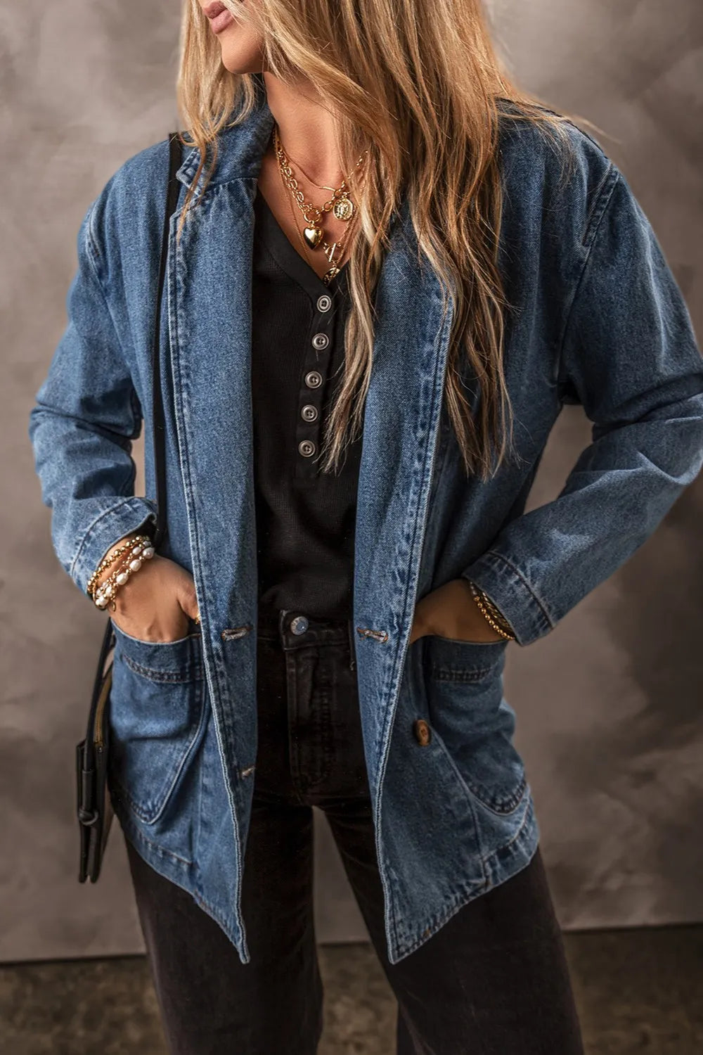 Pocketed Long Sleeve Denim Jacket, view 6